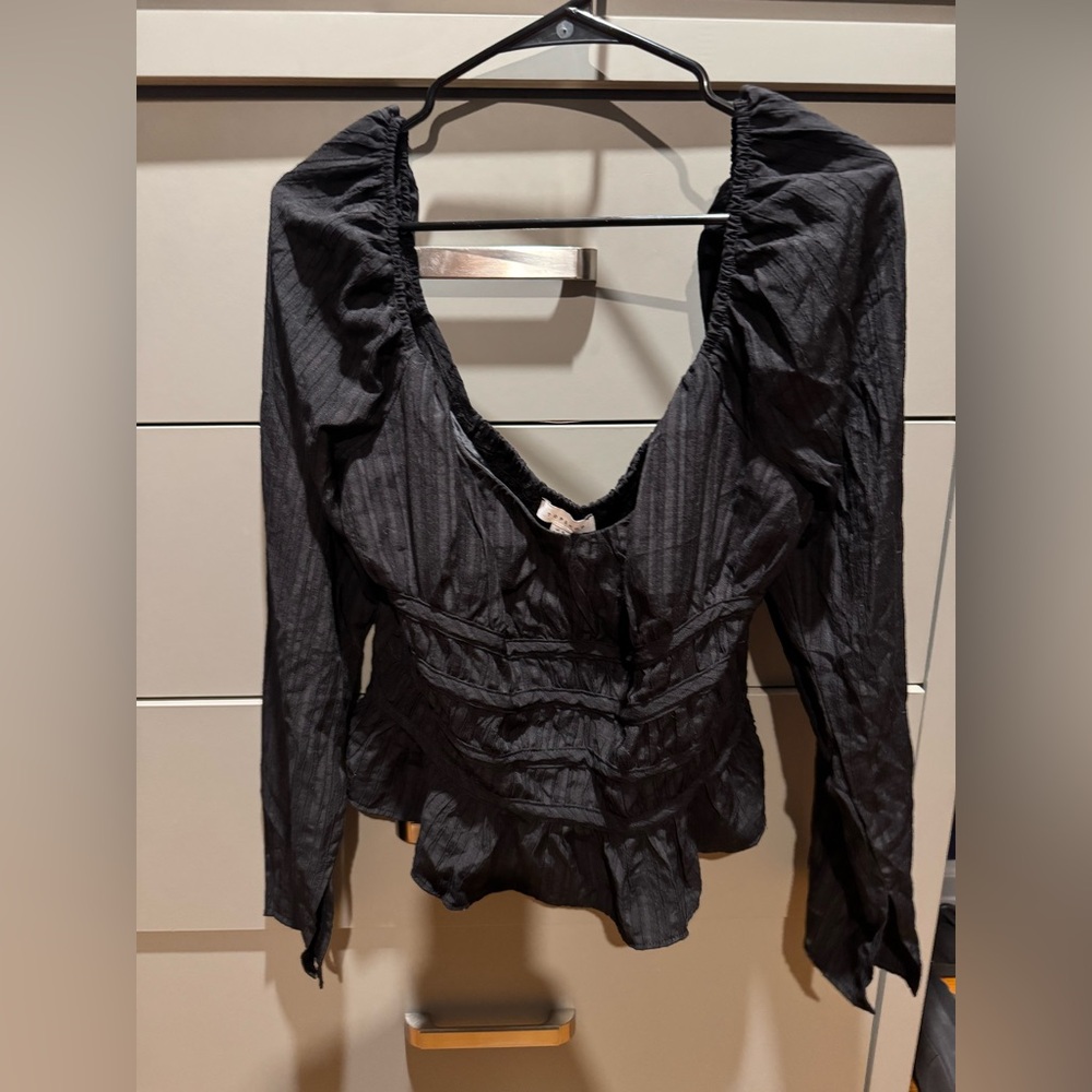 Topshop Black Crinkled Fabric crop shirt